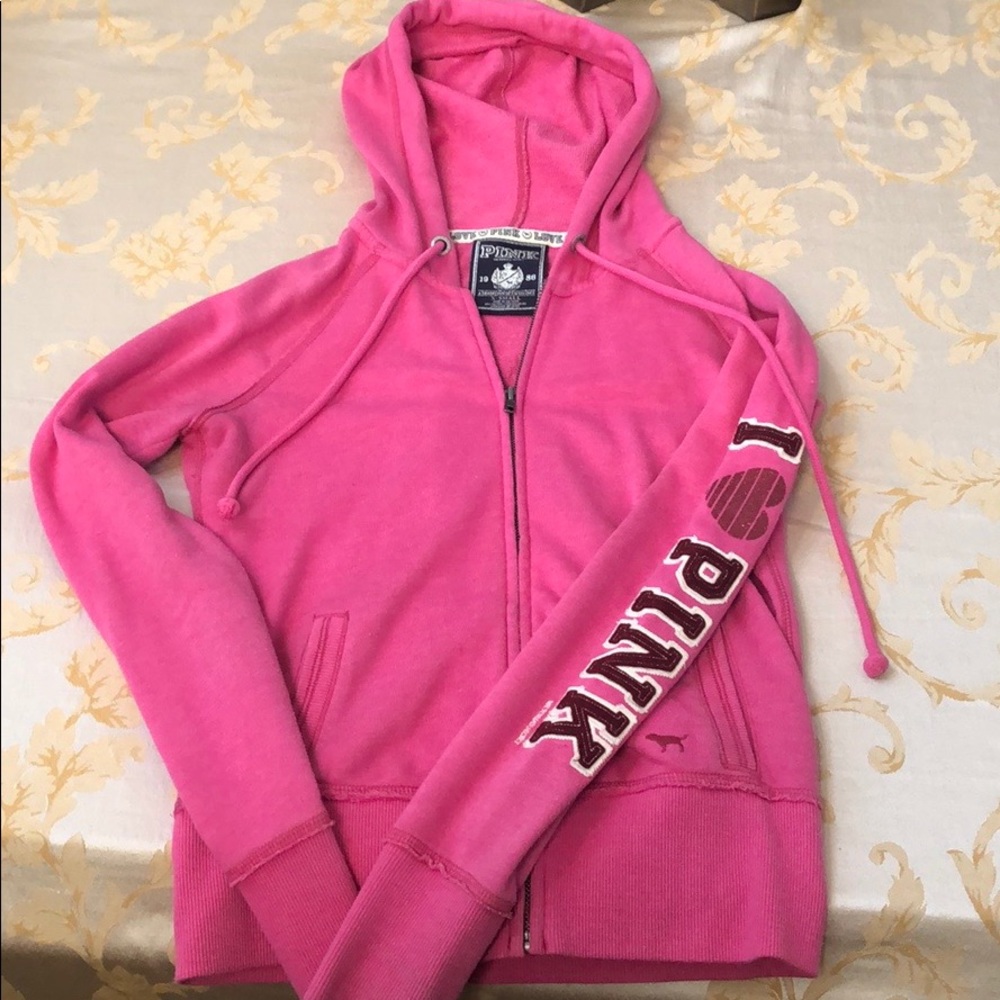 VIctorias Secret Pink •pink full zip up sweatshirt with “I love pink” across arm